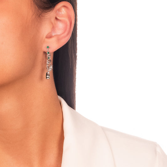 Brinco ear jacket cristais/eamerald and microzirconia earrings