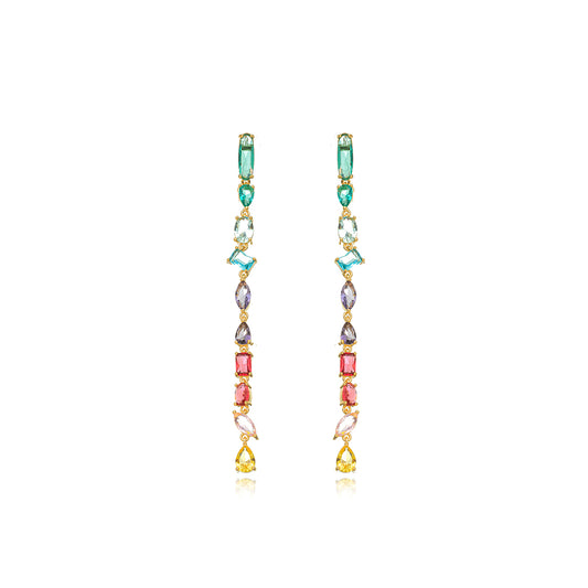 Brinco cristais longo dourado/long crystals earring