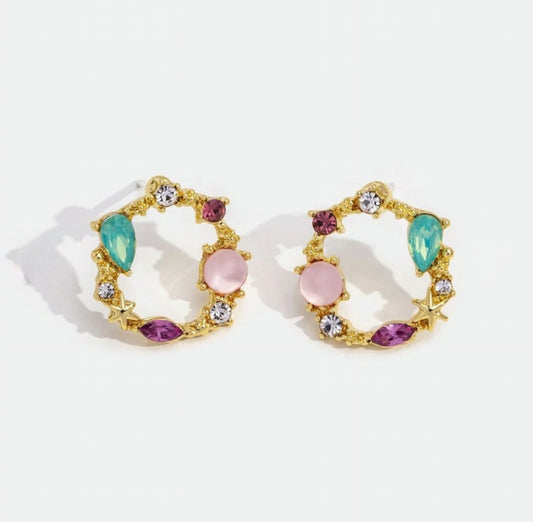 Brinco redondo pedras coloridas/colorful stones earrings